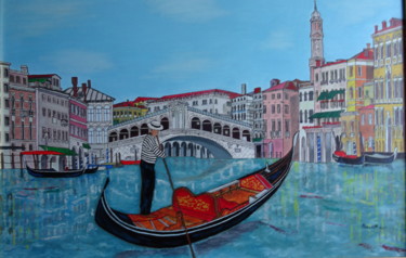 Peinture intitulée "Venise - Le grand c…" par Robert Saldana, Œuvre d'art originale, Huile