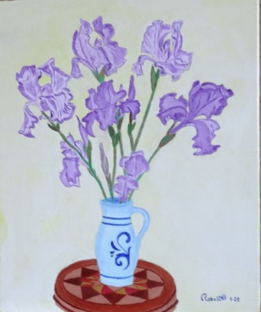 Painting titled "bouquet d'iris" by Robert Saldana, Original Artwork, Oil