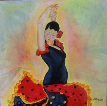 Peinture intitulée "Danseuse de flamenco" par Robert Saldana, Œuvre d'art originale, Huile