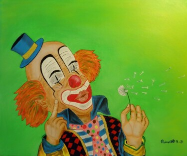 Painting titled "Clown champêtre" by Robert Saldana, Original Artwork, Oil