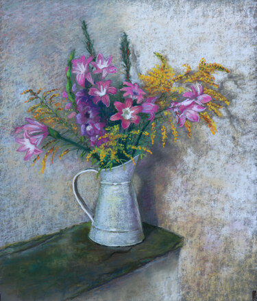 Malerei mit dem Titel "Golden Rod and Lili…" von Chris Derrick, Original-Kunstwerk, Pastell