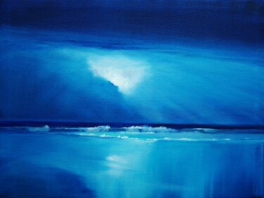 Painting titled "Moonlit Beach" by Chris Derrick, Original Artwork, Oil