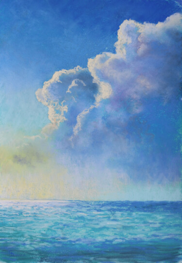 Painting titled "Summertime Clouds" by Chris Derrick, Original Artwork, Pastel