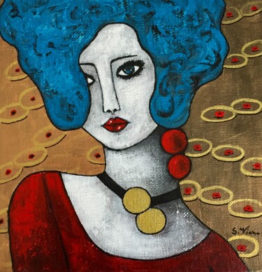Schilderij getiteld "Marta" door Salette Viana, Origineel Kunstwerk, Acryl Gemonteerd op Frame voor houten brancard