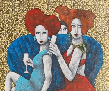 Painting titled "Champagne" by Salette Viana, Original Artwork, Acrylic Mounted on Wood Stretcher frame