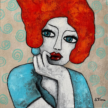 Painting titled "EMMA" by Salette Viana, Original Artwork, Acrylic Mounted on Wood Stretcher frame