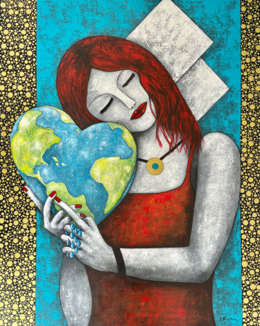 Painting titled "Earth Lover" by Salette Viana, Original Artwork, Acrylic Mounted on Wood Stretcher frame