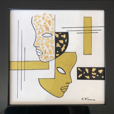 Painting titled "Black & Gold 5" by Salette Viana, Original Artwork, Acrylic Mounted on Wood Stretcher frame