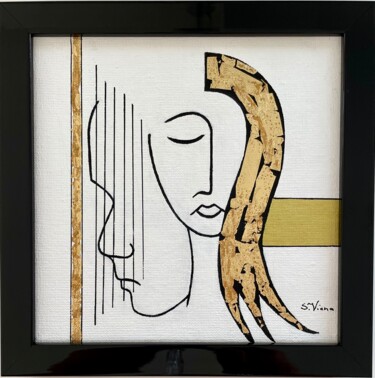 Painting titled "Black & Gold 11" by Salette Viana, Original Artwork, Acrylic Mounted on Wood Stretcher frame