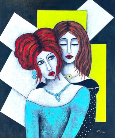 Painting titled "Toi & Moi" by Salette Viana, Original Artwork, Acrylic Mounted on Wood Stretcher frame
