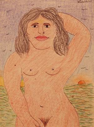 Drawing titled "girl with sunsed" by Francisco Vidal, Original Artwork, Other