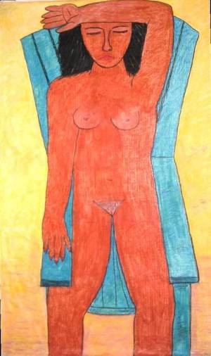 Drawing titled "Woman on a blue cha…" by Francisco Vidal, Original Artwork, Other