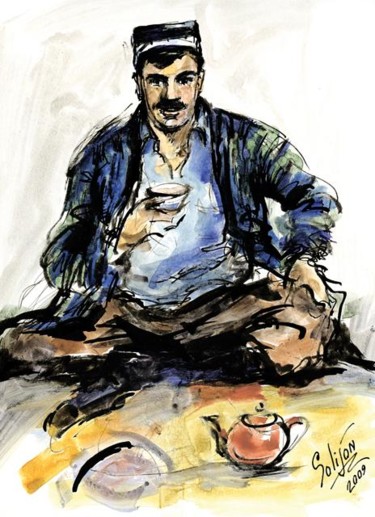 Рисунок под названием ""Узбекский чай"" - Salidjon Mamatkulov, Подлинное произведение искусства