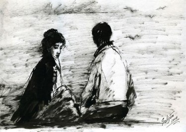 Drawing titled "из серии  "Двое" (d…" by Salidjon Mamatkulov, Original Artwork