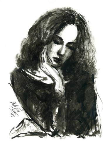 Рисунок под названием "Портрет девушки" - Salidjon Mamatkulov, Подлинное произведение искусства