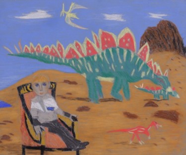 Drawing titled "In dinosaurs world" by Salih Habibnazarov, Original Artwork