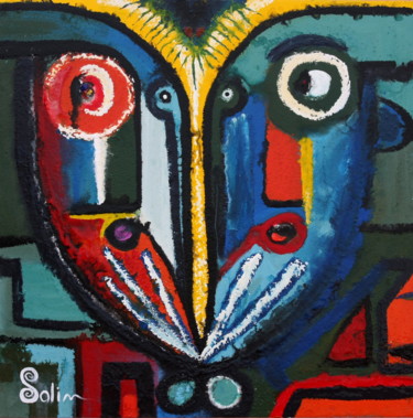 Malerei mit dem Titel "eye contact" von Salim Bouaddi, Original-Kunstwerk, Öl
