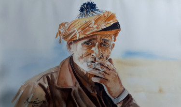 Картина под названием "Izmir. A man drinks…" - Salim Mansouria, Подлинное произведение искусства, Акварель