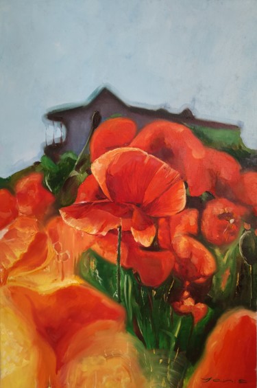 Painting titled "Among the flowers" by Yanis Salimov, Original Artwork, Oil Mounted on Wood Panel