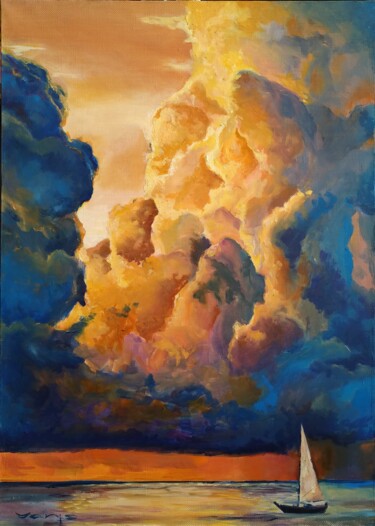 Painting titled "Vanilla sky" by Yanis Salimov, Original Artwork, Oil Mounted on Wood Panel