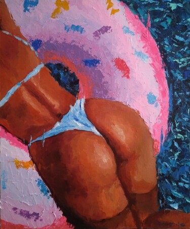 Painting titled "Pink donut" by Yanis Salimov, Original Artwork, Oil Mounted on Wood Panel