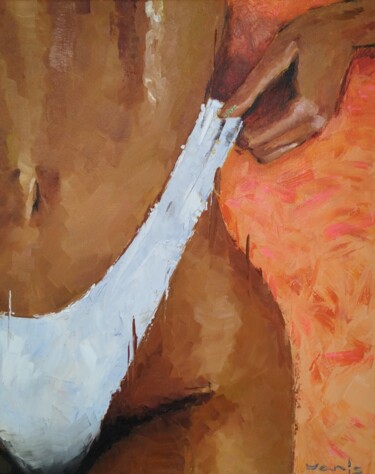 Painting titled "White bikini" by Yanis Salimov, Original Artwork, Oil Mounted on Wood Panel