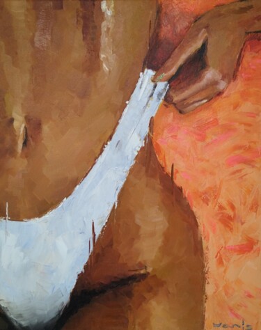 White bikini Pintura titulada "White bikini" por Yanis Salimov, Obra de arte original, Oleo Montado en Panel de madera