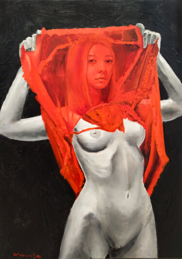 Painting titled "Red queen" by Yanis Salimov, Original Artwork, Oil Mounted on Wood Stretcher frame