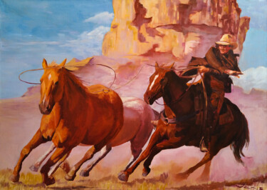 Pintura titulada "Three of horses" por Yanis Salimov, Obra de arte original, Oleo Montado en Bastidor de camilla de madera