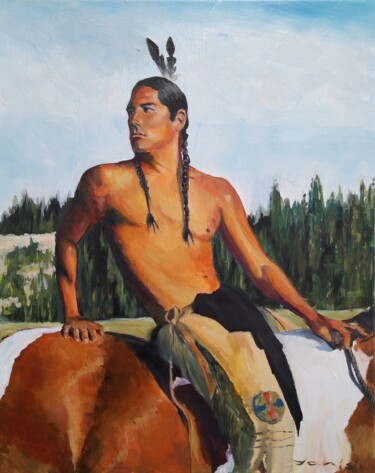 Painting titled "Apache" by Yanis Salimov, Original Artwork, Oil Mounted on Wood Stretcher frame