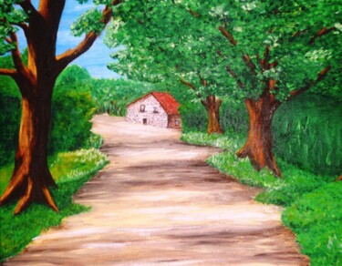 Peinture intitulée "la-cabane-dans-les-…" par Lolo, Œuvre d'art originale