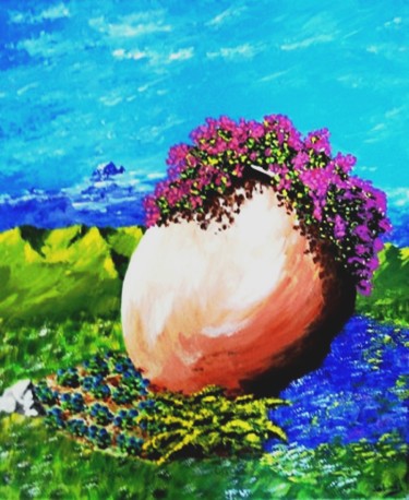 Peinture intitulée "la-jarre-fleurie.jpg" par Lolo, Œuvre d'art originale