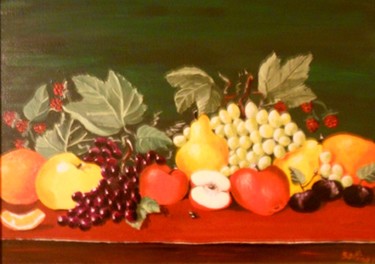 Peinture intitulée "la-table-aux-fruits…" par Lolo, Œuvre d'art originale, Acrylique