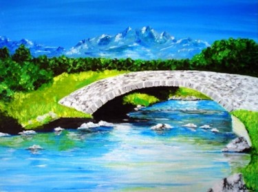 Painting titled "le-petit-pont.jpg" by Lolo, Original Artwork, Acrylic