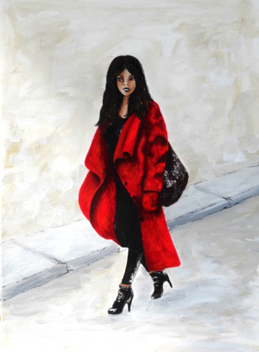 Peinture intitulée "la-fille-au-manteau…" par Lolo, Œuvre d'art originale