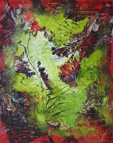 Painting titled "végétal" by Li, Original Artwork, Acrylic Mounted on Wood Panel