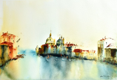 Peinture intitulée "Dawn in Venice" par Salleh Su, Œuvre d'art originale, Aquarelle