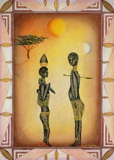 Peinture intitulée "Two African Figures…" par Sally Appleby, Œuvre d'art originale, Huile