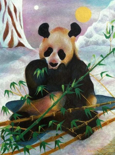 Peinture intitulée "Panda in Winter" par Sally Appleby, Œuvre d'art originale, Huile
