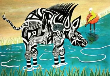 Peinture intitulée "Composed Zebra" par Sally Appleby, Œuvre d'art originale, Huile