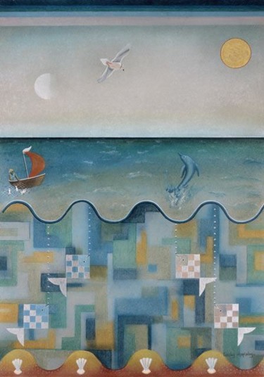 Peinture intitulée "Seagull Dolphin and…" par Sally Appleby, Œuvre d'art originale, Huile