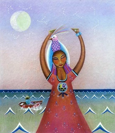 Peinture intitulée "Girl with sea" par Sally Appleby, Œuvre d'art originale, Huile
