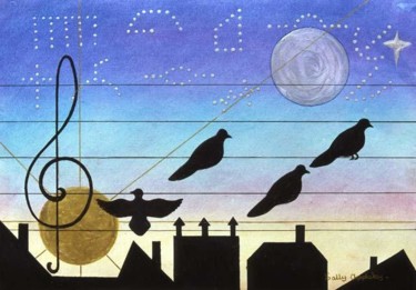 Peinture intitulée "Birds on Wires" par Sally Appleby, Œuvre d'art originale, Huile