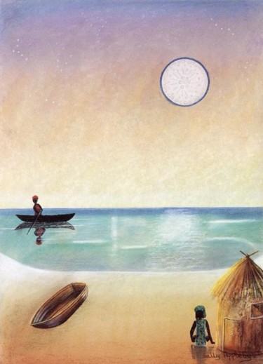 Peinture intitulée "Moonlit Sea" par Sally Appleby, Œuvre d'art originale, Huile