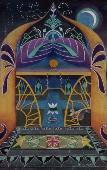 Peinture intitulée "Gold Arch with Moon" par Sally Appleby, Œuvre d'art originale, Huile