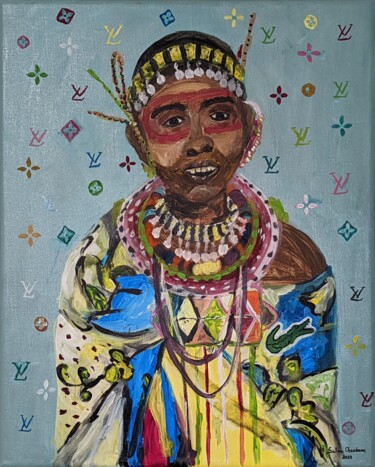 Ζωγραφική με τίτλο "Maasai" από Salma Chaabane, Αυθεντικά έργα τέχνης, Ακρυλικό Τοποθετήθηκε στο Ξύλινο φορείο σκελετό