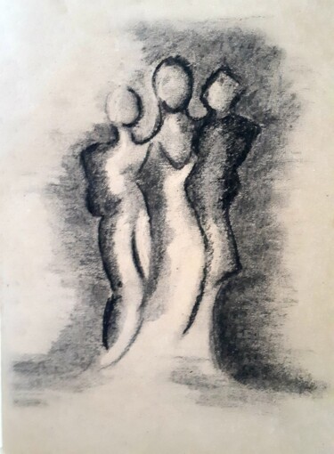Dessin intitulée "Figurantes" par Salma Mejri, Œuvre d'art originale, Fusain
