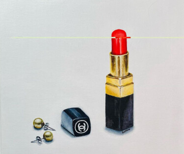 Schilderij getiteld "Red Lipstick and Pe…" door Salma Motakef, Origineel Kunstwerk, Acryl Gemonteerd op Frame voor houten br…