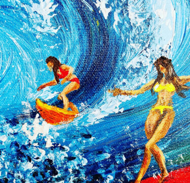 Malerei mit dem Titel "wave Dancers" von Salma Motakef, Original-Kunstwerk, Acryl Auf Keilrahmen aus Holz montiert