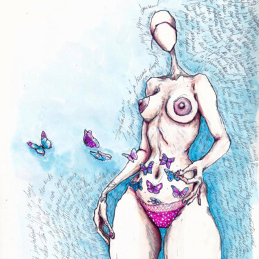 Drawing titled "Papillone" by Karine Salmieri, Original Artwork, Ink